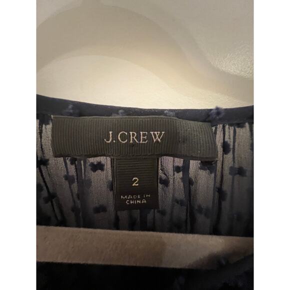 J. Crew Women's Navy Blue Silk Swiss Dot Textured 2 Blouse Peasant Keyhole Sheer - Picture 3 of 7
